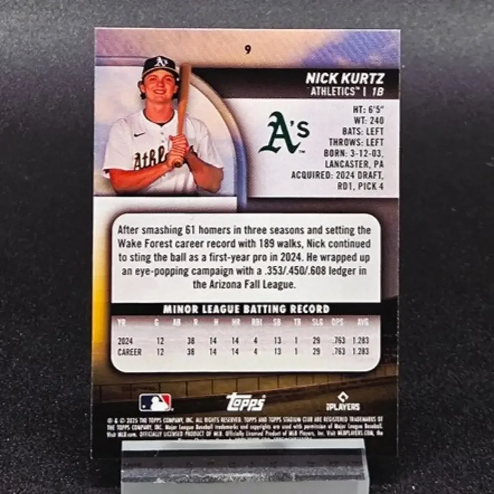 Nick Kurtz Select Premier Level Stadium Club RC Athletics Top Prospect Rookie